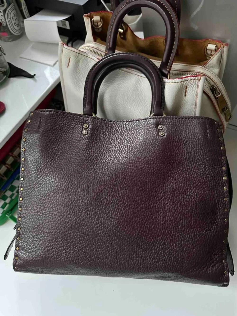 COACH Rogue 30/31 1941 Oxblood Brass Border Rivets TeaRose Leather bag RARE